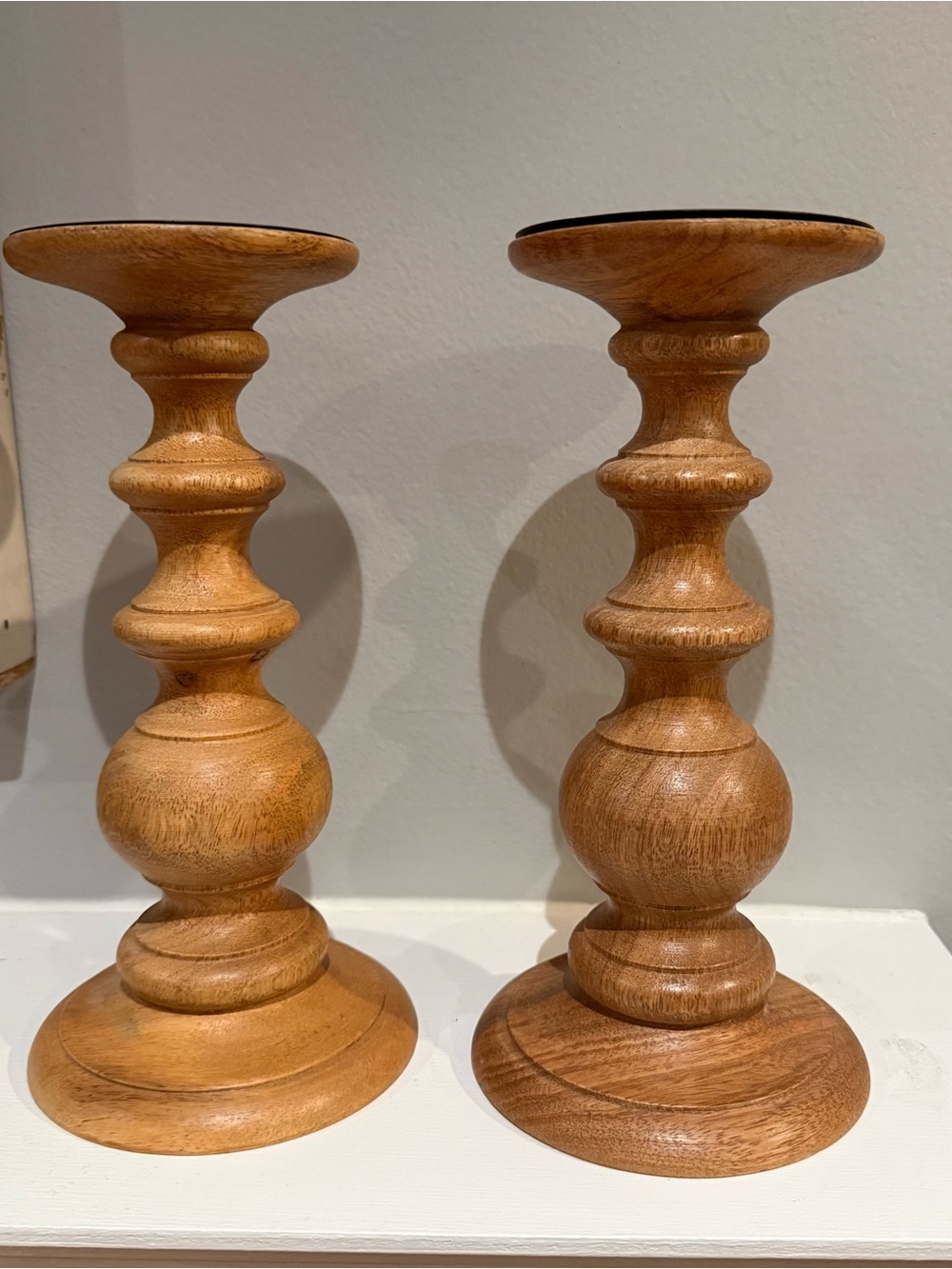 Ashland Wooden Turned Candlestick Pair - Light Brown